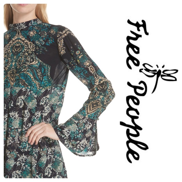 New FP Lady Luck Printed Bell Sleeve Tunic Top - Picture 4 of 8